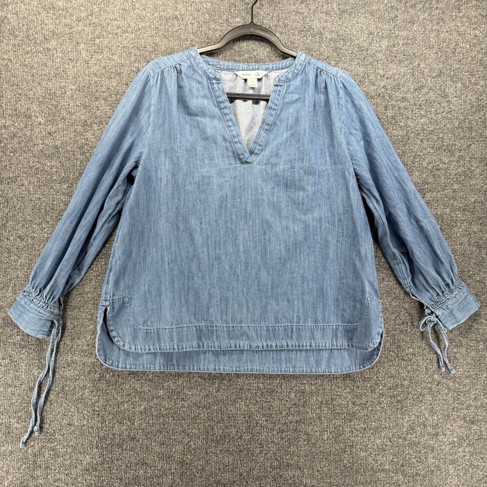 Old Navy Shirt Womens M Blue Denim V-Neck Popover Long Sleeve Western Boho Ranch
